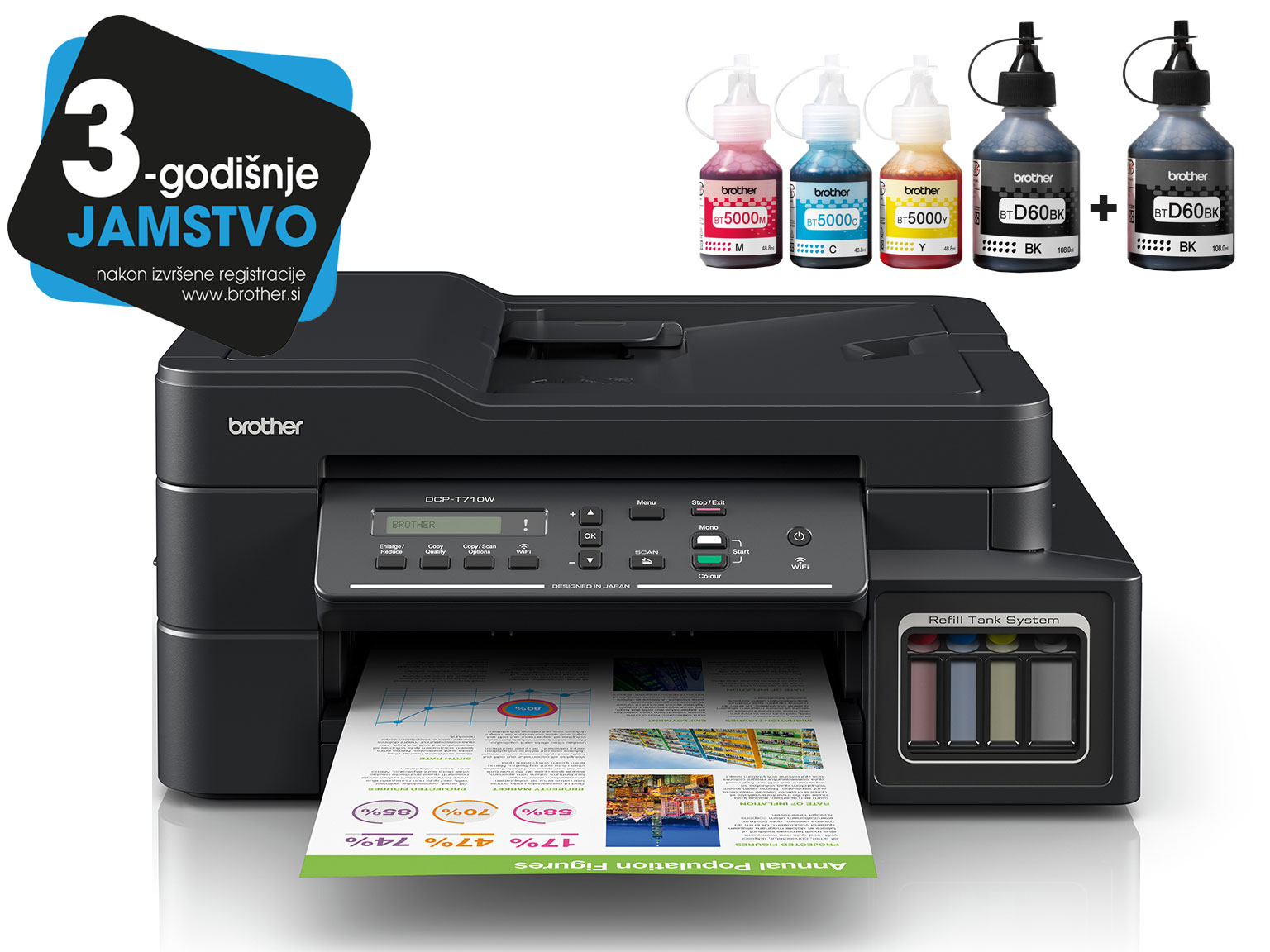 DCP-T710W InkBenefit Plus tintni višenamjenski uređaj Brother s logotipom 3 godine jamstva i bočicama tinte